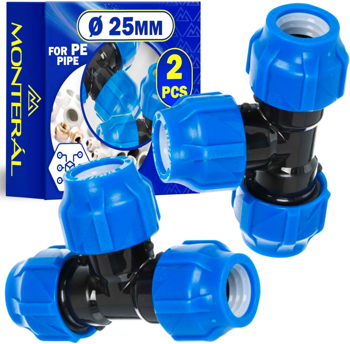 MONTERAL lote de 2 tes de 25 mm para accesorios tuberia polietileno