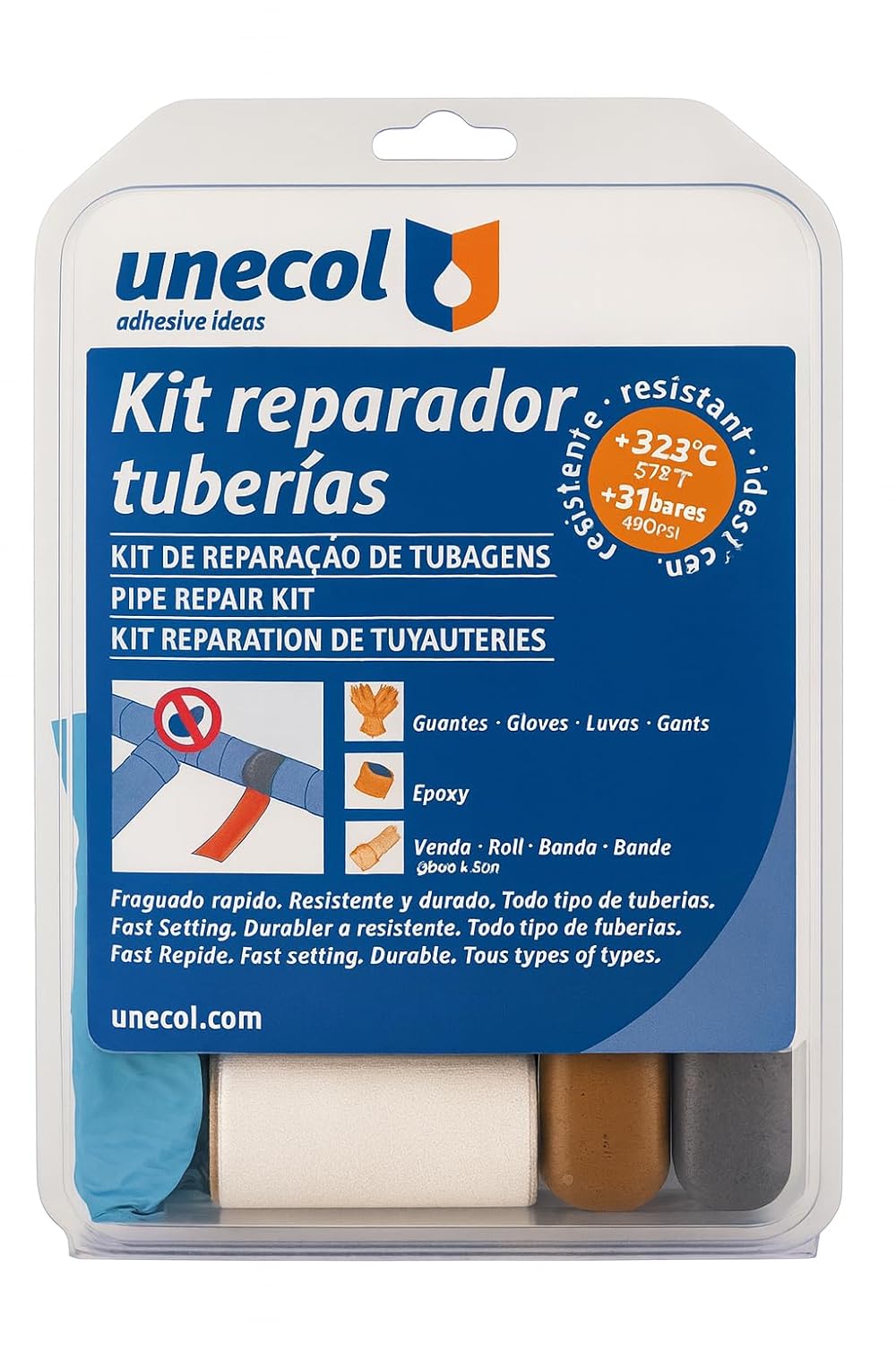 Unecol kit con resina para tapar fugas de agua en tuberías